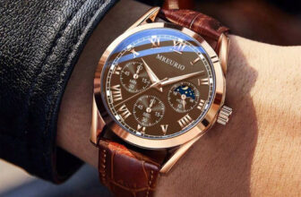 Men’s Watch New Brown Leather Band Quartz Anolog Automatic Casual Wristwatch