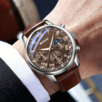 Men’s Watch Brown Leather Bracelet Band Analog Quartz Round Dial New Wristwatch