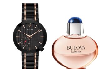 Bulova Women’s Latin Grammy Quartz Rose Gold Black Perfume Watch Set 35MM 98L240