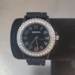 Geneva Women’s Quartz Watch Black Silicone Band Analog Stainless Steel 40mm