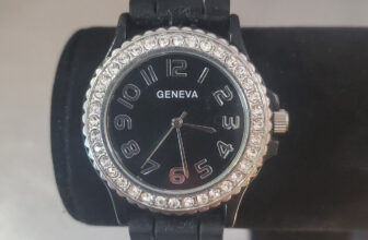 Geneva Women’s Quartz Watch Black Silicone Band Analog Stainless Steel 40mm