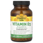 Country Life Vitamin D3 1000 IU 200 Softgels Gluten-Free, Milk-Free, No