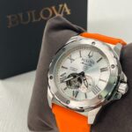 Bulova Marine Star Automatic White Dial Orange Rubber Strap Men’s Watch 98A226