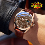 Men’s Watch New Brown Leather Band Quartz Anolog Automatic Casual Wristwatch