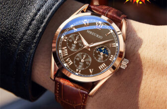 Men’s Watch New Brown Leather Band Quartz Anolog Automatic Casual Wristwatch