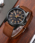 Men Watch Brown Nylon Bracelet Band Analog Quartz Round Dial Classic Wristwatch