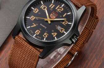 Men Watch Brown Nylon Bracelet Band Analog Quartz Round Dial Classic Wristwatch