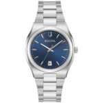 Bulova Women’s Quartz Blue Dial Calendar Bracelet Silver Tone Watch 34mm 96M157