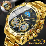 Waterproof Gold Men’s Watch Stainless Steel Quartz Luminous Business Wristwatch