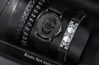 Men’s Black Skull Watch & Bracelet Set | Street Style Quartz, Best Gift