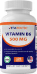 Vitamatic Vitamin B6 (Pyridoxine HCI), 500 mg 120 Vegetarian Tablets – Promotes