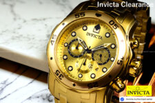 New Invicta Pro Diver Scuba 18K Gold Plated Gold Dial Chrono S.S Bracelet Watch