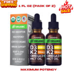 (2 Pack) Organic Vitamin D3 K2 Drops w MCT Oil Omega 3, 1 Fl Oz (Pack of 2) SALE