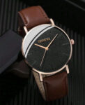 Men’s Watch New Brown Leather Band Quartz Anolog Automatic Casual Wristwatch