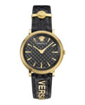 Versace Womens V-Circle Logomania Gold 38mm Strap Fashion Watch