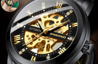 Luxury Men’s Stainless Steel Gold Tone Skeleton Automatic Mechanical Wrist Watch