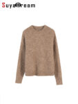 SuyaDream Warm Alpace Pullovers for Woman, Dropped Sleeved Loose Sweaters, 2023 Fall Winter Top, Camel, Beige