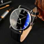 Men’s Leather Watch Business Blu-ray Roman Scale Round Bracelet Wristwatch