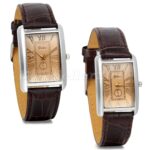 Mens Womens Square Dial Roman Numerals Leather Band Sport Quartz Wrist Watch