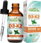 Organic Vitamin D3 K2 (MK-7) Liquid Drops, 5000 IU of Sublingual D3 with Coconut