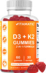 Vitamatic Vitamin D3 K2 Gummies – 60 Count – Supports Healthy Bone Heart