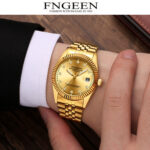 Waterproof Gold Men’s Watch Classic Stainless Steel Quartz Analog Business Gift·