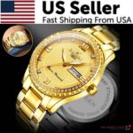 Waterproof Gold Men’s Watch Classic Stainless Steel Quartz Analog Business Gift