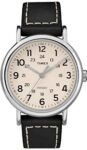 40mm Timex Weekender Men’s Watch Black Leather Strap white/cream dial TW2T21600