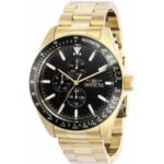 Invicta Men’s 38968 Aviator Quartz Black Dial Gold-Tone Stainless Steel Watch