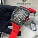 HANBORO Men Automatic Watch Luminous Mechanical Wristwatch Tonneau Carbon Fiber-