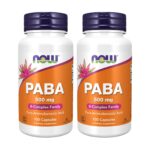 2 x NOW FOODS PABA 500 mg Para aminobenzoic Acid 100 Caps