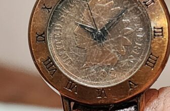 1902 Brittania Indian Penny Coin Watch Leather Band Quartz Used  Needs Battery