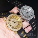 HIP HOP SIMULATED DIAMOND FULL ICED BLACK SILICONE BAND ROUND BLING WRIST WATCH