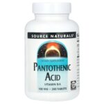 Source Naturals Pantothenic Acid 100 mg 250 Tablets Dairy-Free, Egg-Free,