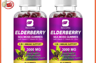 ﻿ 2x60pcs Elderberry Sea Moss Gummies, with Vitamin C D3,Zinc, Black Elderberry