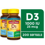 Vitamin D3 1000 IU (25 Mcg) Softgels, Dietary Supplement for Bone and Immune Hea