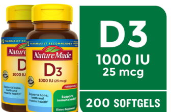 Vitamin D3 1000 IU (25 Mcg) Softgels, Dietary Supplement for Bone and Immune Hea