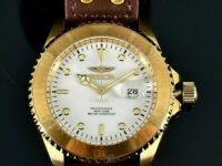 NEW Invicta Pro Diver 23887 White Luminous Dial Gold Bezel Leather Strap Watch