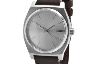 Nixon Unisex Watch Time Teller Silver Tone Dial Brown Leather Strap A11372872