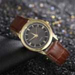 Men’s Business Casual Watch Stainless Steel Dial Leather Band Watch Quartz Watch