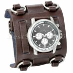 Mens Military Super Wide Leather Band Stainless Sports Quartz Analog Wrist Watch