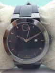 Casual MOVADO Men Black Dial with ”Date” Quartz Wristwatch Rubber Band