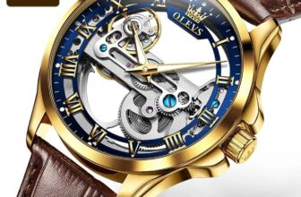 OLEVS Men Automatic Mechanical Skeleton Analog Leather Waterproof Luminous Watch