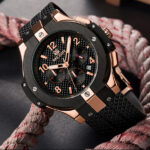 MEGIR Men’s Sports Watch Luxury Rose Gold Big Dial Silicone Strap Waterproof