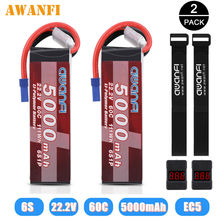 AWANFI 2Pcs 5000mAh 22.2V 6S LiPo Battery 60C EC5 for RC Car Truck Helicopter FPV Drone
