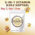 Vitamin D3 K2 Softgel Capsule Extra Strength D3 K2 Supplements with 10000IU 180P