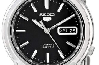 Seiko Men’s SNKK71 Seiko 5 Automatic Stainless Steel Watch with Black Dial