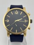 Men’s Watch Blue Silicone Band Gold 48mm Case- New Battery