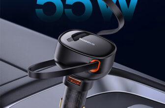 Baseus 2-in-1 Car Charger Fast Charging 30W Quick Charging PD 25W USB C Built-in Retractable Cable for iPhone MacBook Xiaomi