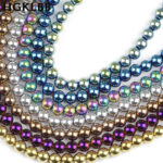 HGKLBB Round Hematite beads Natural Stone 2/3/4/6/8/10mm gold Plating color Loose beads Jewelry bracelets Making DIY Accessories